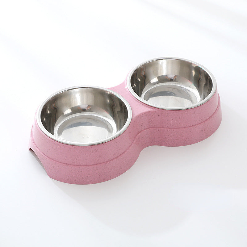 Double Pet Bowls Dog Food Water Feeder Stainless Steel Pet Drinking 