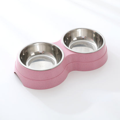 Double Pet Bowls Dog Food Water Feeder Stainless Steel Pet Drinking 