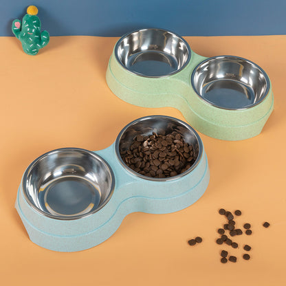 Double Pet Bowls Dog Food Water Feeder Stainless Steel Pet Drinking 