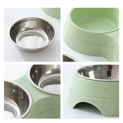 Double Pet Bowls Dog Food Water Feeder Stainless Steel Pet Drinking 