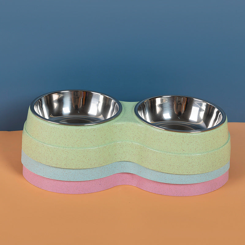 Double Pet Bowls Dog Food Water Feeder Stainless Steel Pet Drinking 