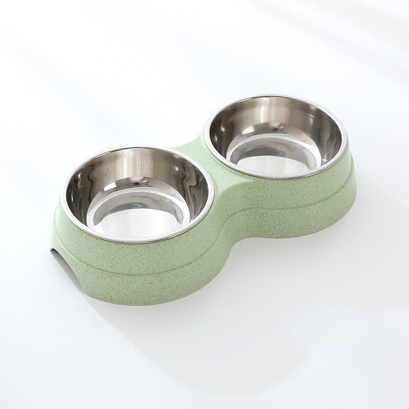 Double Pet Bowls Dog Food Water Feeder Stainless Steel Pet Drinking 