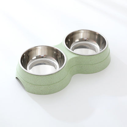 Double Pet Bowls Dog Food Water Feeder Stainless Steel Pet Drinking 