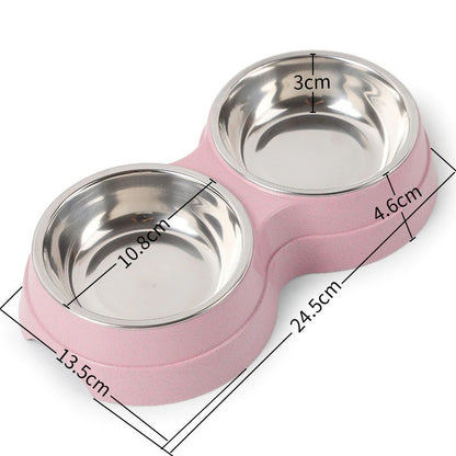 Double Pet Bowls Dog Food Water Feeder Stainless Steel Pet Drinking 