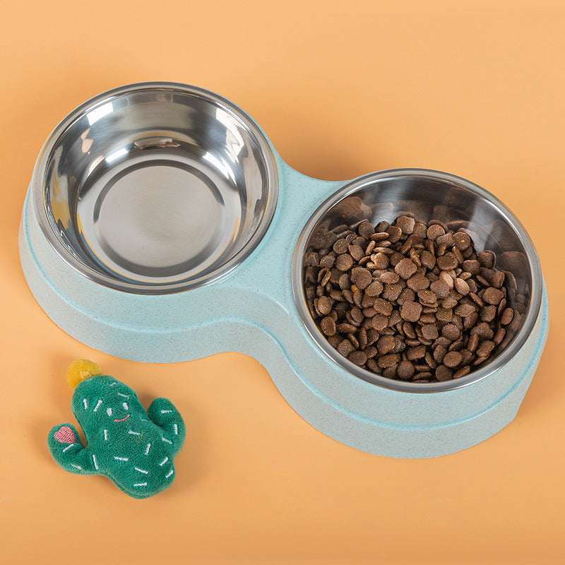 Double Pet Bowls Dog Food Water Feeder Stainless Steel Pet Drinking 