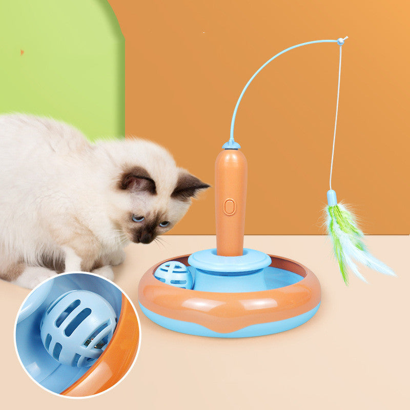 2 In 1 Pet Cat Toy With Feather For Self-play Cat Turntable Pets