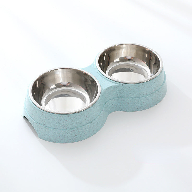 Double Pet Bowls Dog Food Water Feeder Stainless Steel Pet Drinking 
