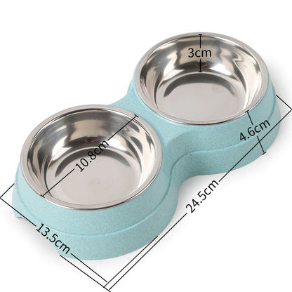 Double Pet Bowls Dog Food Water Feeder Stainless Steel Pet Drinking 