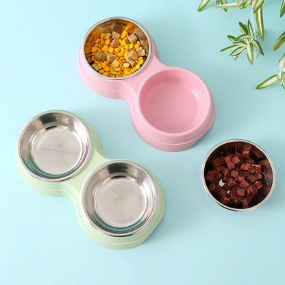 Double Pet Bowls Dog Food Water Feeder Stainless Steel Pet Drinking 